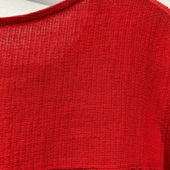 Saiph Lab Plus Linen Yoke Peasant Italy Blouse Shirt Top Solid Red 3X Minimalist - Picture 10 of 10